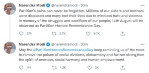 NOW 14 AUGUST WILL BE OBSERVED AS “PARTITION HORRORS REMEMBRANCE DAY”: PM MODI