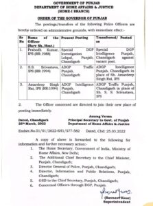 Three IPS officers transferred in Punjab