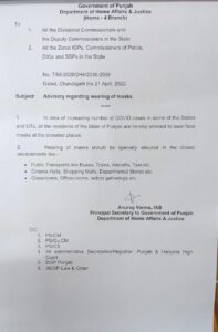 Punjab makes wearing of masks mandatory in Public transport, Malls