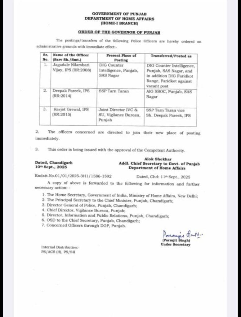 Punjab Government releases transfer orders