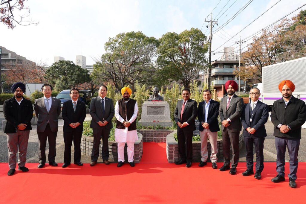 CM BEGINS HIS JAPAN TOUR, PAYS FLORAL TRIBUTE TO MAHATMA GANDHI AT EDOGAWA GANDHI PARK